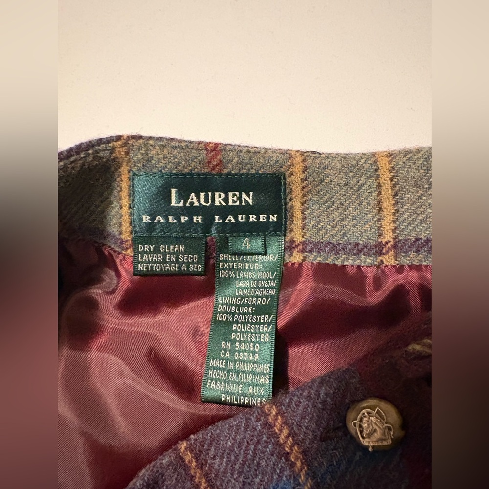 Vintage Ralph Lauren Plaid Wool Wrap Skirt Fringe Long Pencil Midi Equestrian S - Picture 5 of 12
